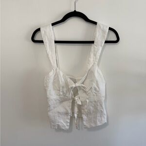 Reformation White Linen Tie-Front Crop Top